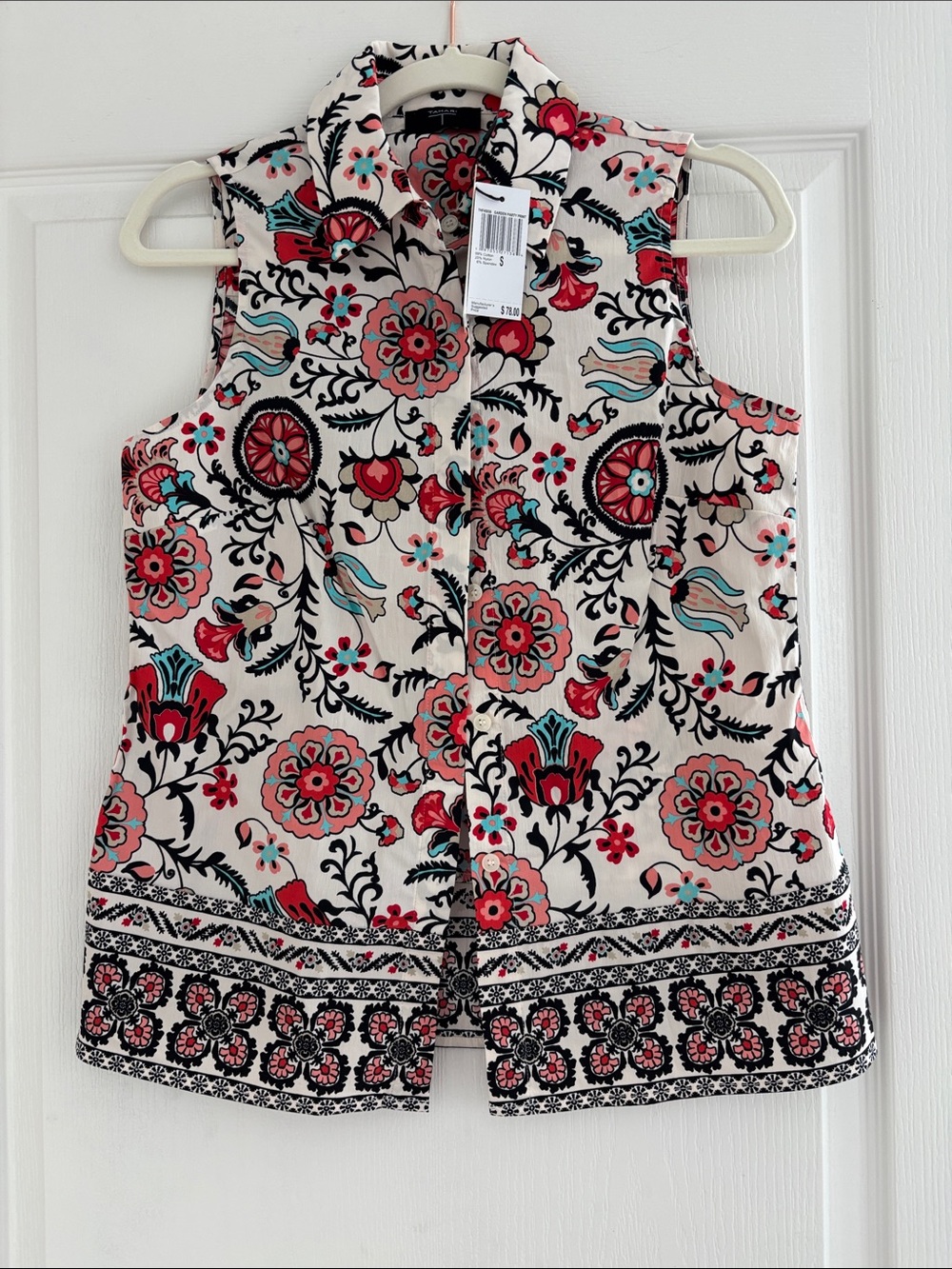 Tahari Sleeveless Floral Button-Front Camisole - Coral, Black, Cream
